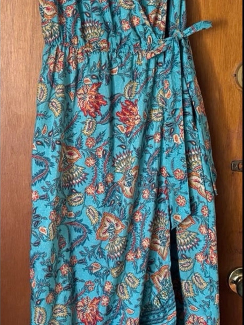 Band of the Free Teal Floral Wrap Maxi Dress with Tie Waist Cottagecore Romantic - Picture 3 of 5